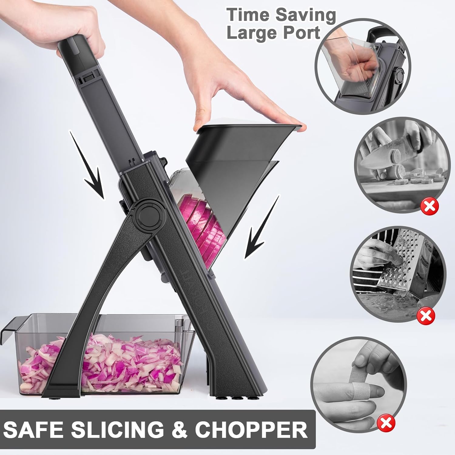 Safe Mandoline Food Slicer for Kitchen, Adjustable Vegetable Chopper Food Slicer with Peeler Thickness Adjuster, Potato French Fry Cutter, Kitchen Chopping Artifact (Black)