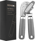 Beneno Can Opener Manual with Magnet, Hand Held Heavy Duty Can Opener with Durable Sharp Blade Smooth Edge, Big Effort-Saving Knob, Soft Grip Rubber Handle, Multifunctional Bottle Opener, Gray