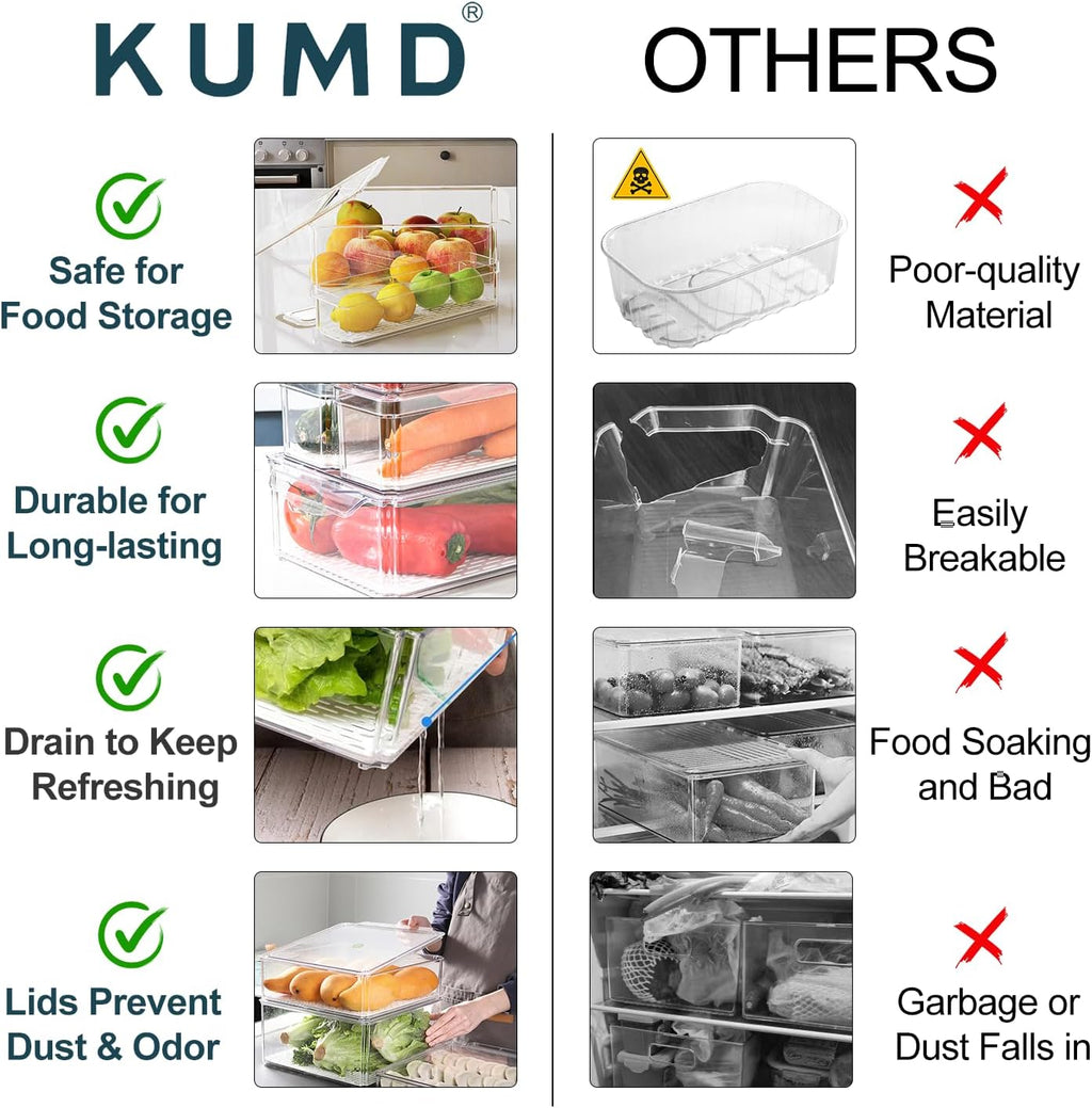 10 Pack Fridge Organizer, Stackable Refrigerator Organizer Bins with Lids, BPA-Free Produce Fruit Storage Containers for Storage Clear for Kitchen, Food, Drinks, Vegetable Storage