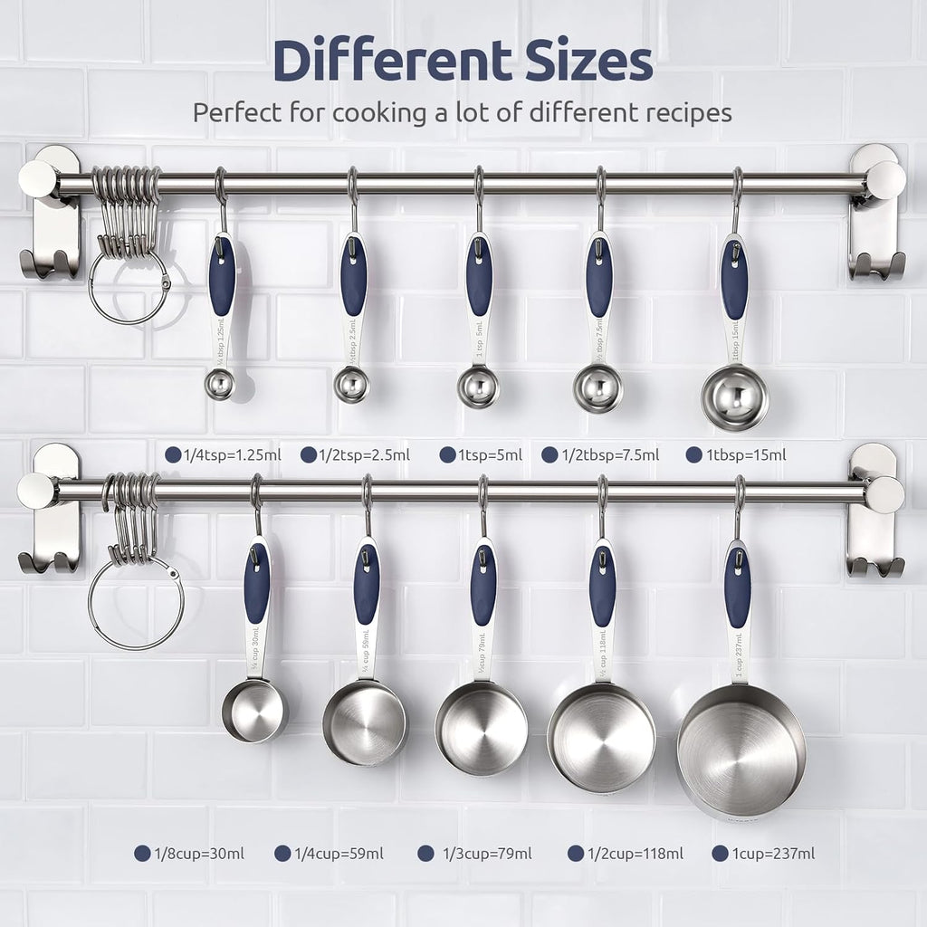 U-Taste Measuring Cups and Spoons: Food Grade 18/8 Stainless Steel Metal Measure Cups and Spoons Set of 10, Upgraded Thickness Handle (Midnight Blue)