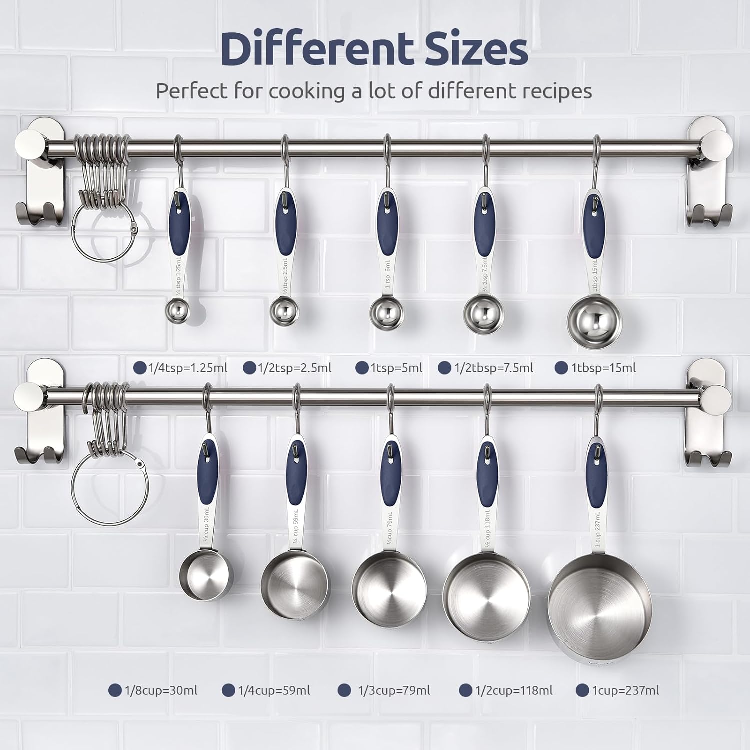 U-Taste Measuring Cups and Spoons: Food Grade 18/8 Stainless Steel Metal Measure Cups and Spoons Set of 10, Upgraded Thickness Handle (Midnight Blue)