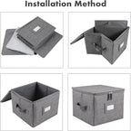 popoly China Storage Containers Hard Shell Inside 10" W x 8" H, Salad Plate Storage Containers for Dishes, Dinnerware with 24 Felt Dividers, Hold 24 Plates, Foldable and Stackable (2 Pack Grey)