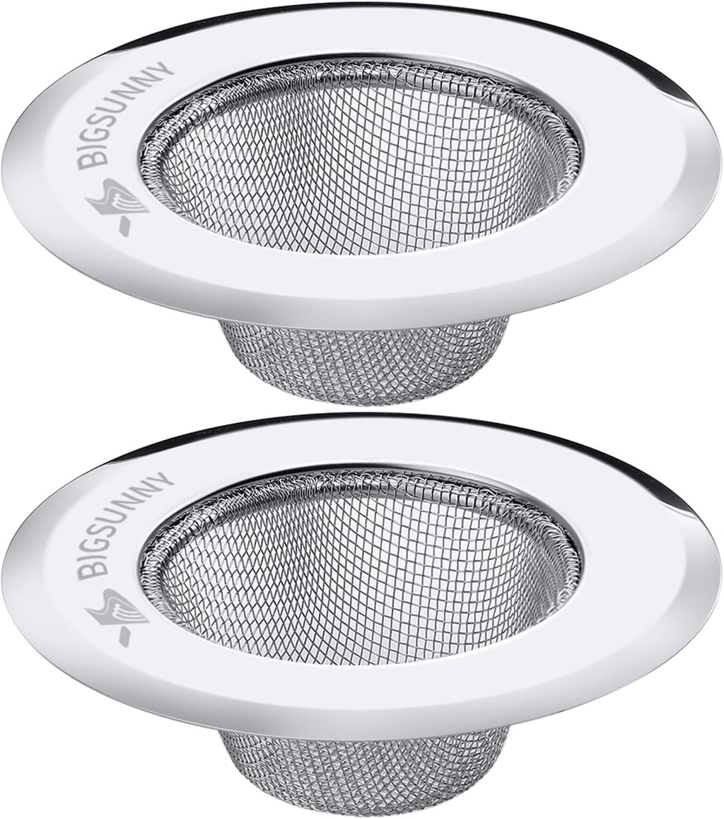Mesh Sink Strainer Set of 2, MSY BIGSUNNY Stainless Steel Kitchen Sink Strainer Kitchen Drain Strainer with Large Wide Rim 4.5 inch Diameter for Kitchen Sinks