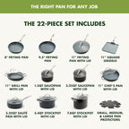 GreenPan 22 Piece Valencia Pro Ceramic Nonstick Cookware Set, PFAS-Free, Induction Ready, Hard Anodized Pots & Pans with Lids, Compatible on All Cooktops, Dishwasher & Oven Safe, Gray