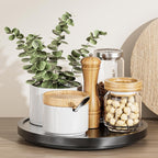 LAMU 10'' Wood Lazy Susan Organizer Turntable for Cabinet, Lazy Susan for Table Top, Pantry, Kitchen, Bathroom, Countertop, Rotating Spice Organizer, Vanity Decor Tray, Pine Wood, Black