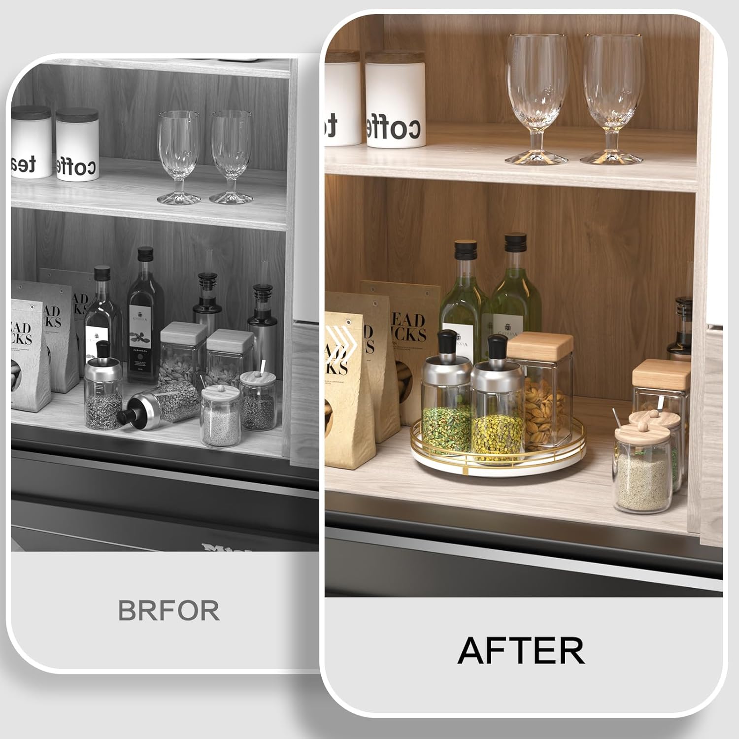 9" Wooden Lazy Susan Turntable for Cabinet – Rotating Spice Rack Organizer, Small Kitchen Countertop Tray for Dining Table & Pantry Storage