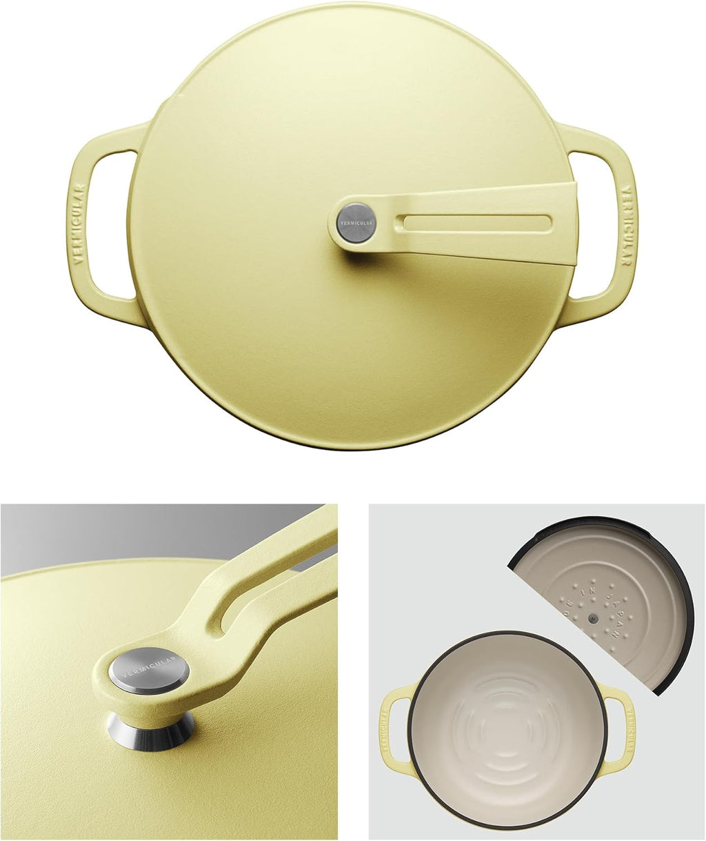 Vermicular Oven Pot 2.0 | Lightweight Enameled Cast Iron Pot | 22cm (3.7 Qt) | Non-Toxic | Induction-compatible | Dutch Oven | Made in Japan | Matte Chamomile Yellow