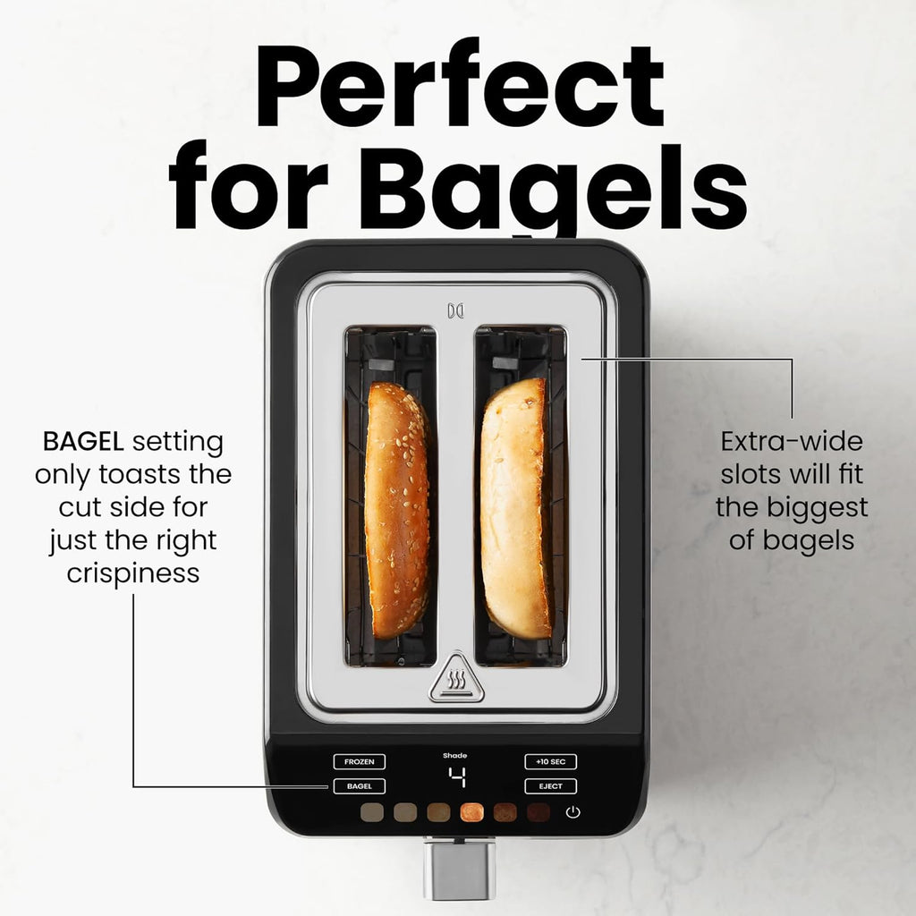 Chefman Smart Touch 2 Slice Digital Toaster, 6 Shade Settings, Touchscreen Controls, Extra-Wide Slots for Thick Breads & Bagels, +10 Seconds, Defrost, Removable Crumb Tray – Stainless Steel