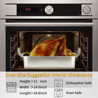 15 Inch Stainless Steel Roasting Pan with Cooling Rack - Turkey, Chicken, Ham Roaster with V-Shaped Baking Rack by Kendane