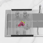BBXTYLY Extra Expandable Roll Up Dish Drying Rack,Over The Sink Drying Rack Sink Cover Kitchen Sink Accessories Kitchen Rolling up Stainless Steel Drainer, Foldable,Rollable（Black，22.8''-12.4''）