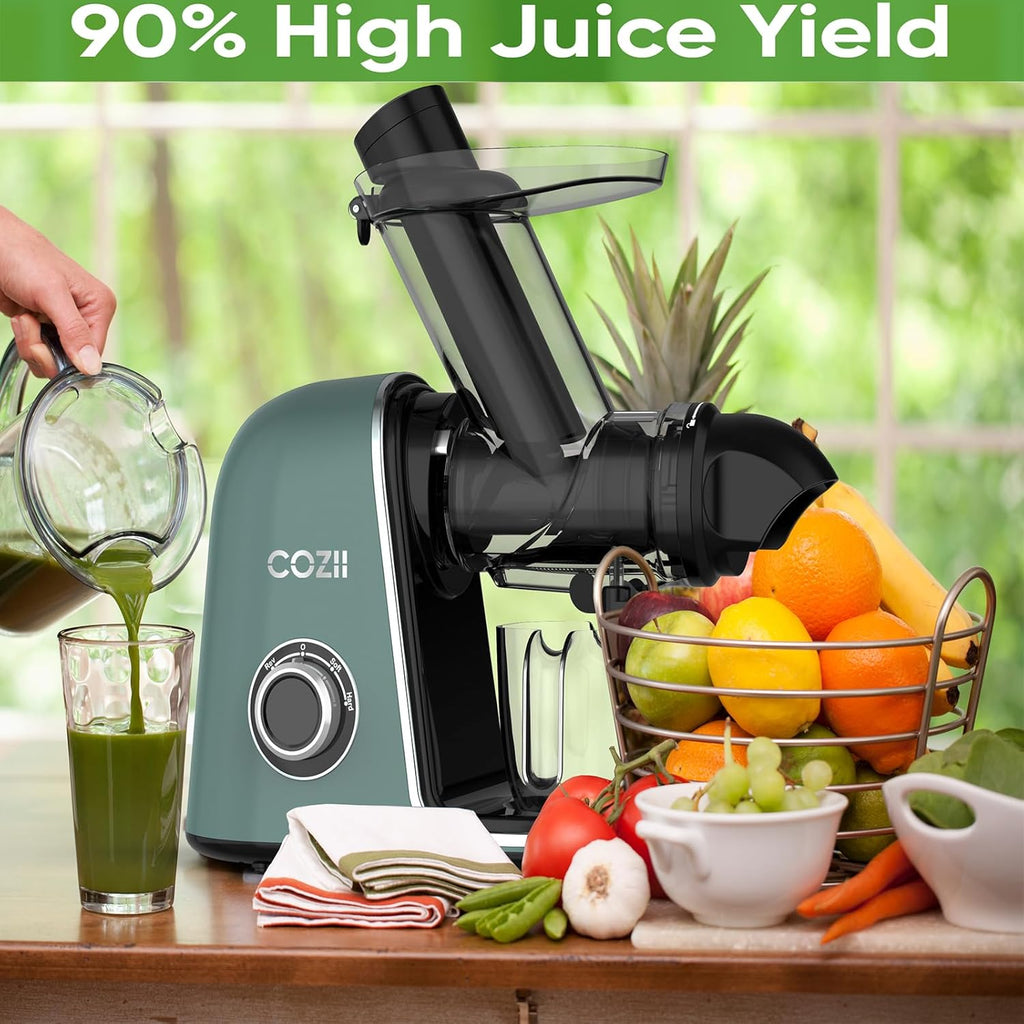 COZII Cold Press Juicer,Non-Clog Slow Masticating Juicer Soft/hard Mode & Quiet Motor,3.6 Inch Large Feed Chute For Vegetable and Fruit,Easy to Clean Juicer Machines,Dishwasher Safe,High Juice Yield