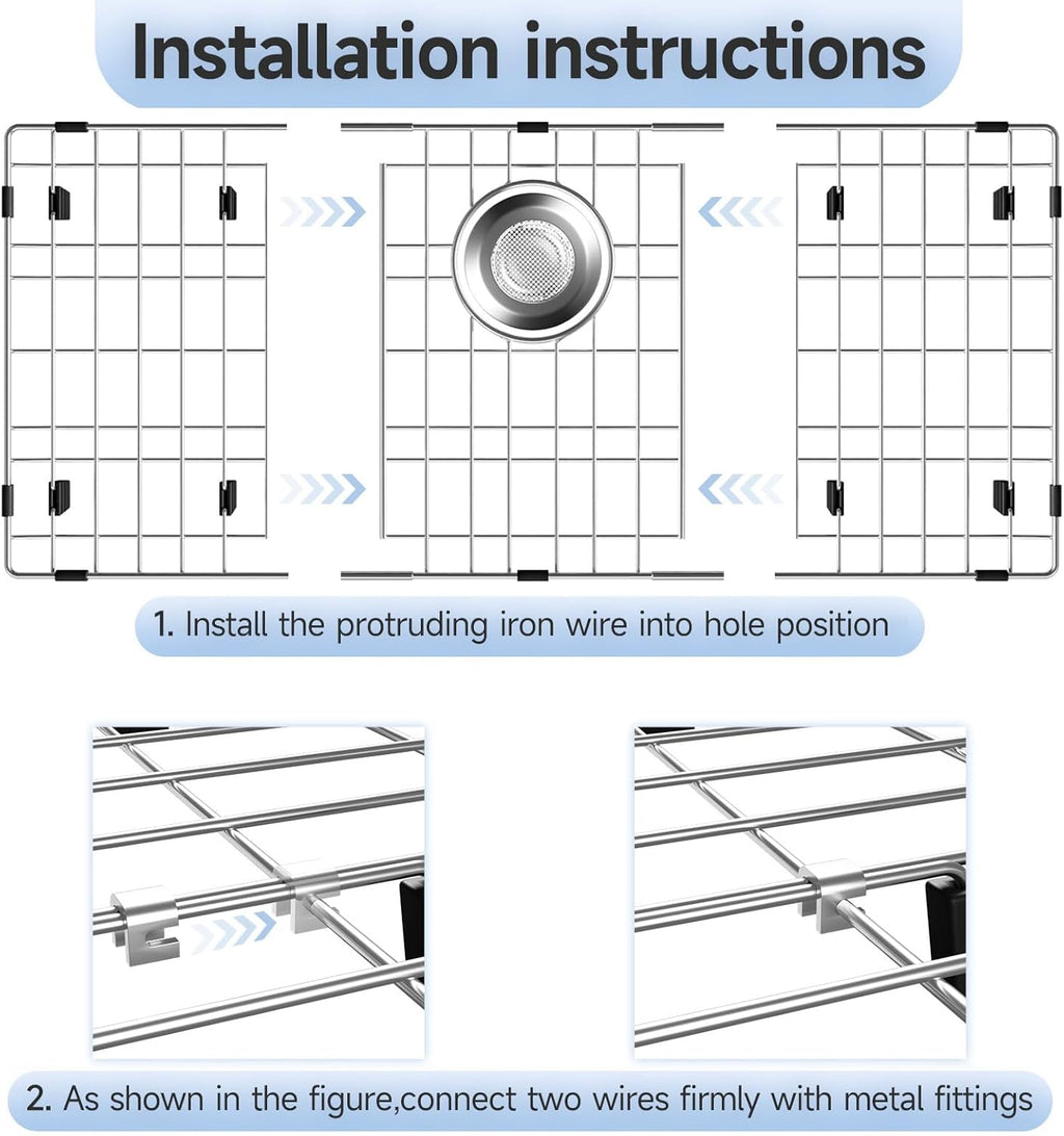 26-1/8’’ x 14-1/8’’ Stainless Steel Sink Grid, Sink Protectors for Kitchen Sink, Sink Protector with Rear Drain for Single Sink Bowl, Sink Bottom Grid, Sink Grate for Bottom with Sink Strainer