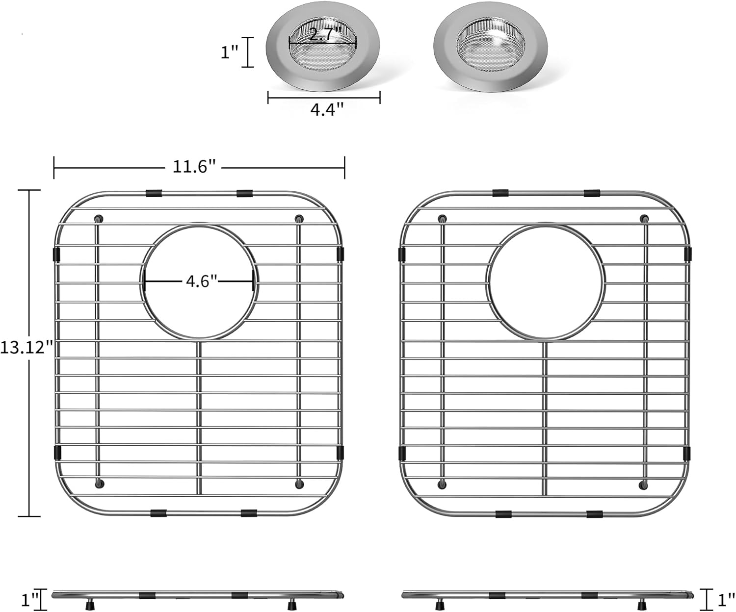 Stainless Steel Sink Protectors for Kitchen Sink, 13.12’’x11.6’’ Sink Protector Grid with Rear Drain, Rust Resistant Sink Grate for Bottom of Kitchen Sink with Sink Drain Strainer