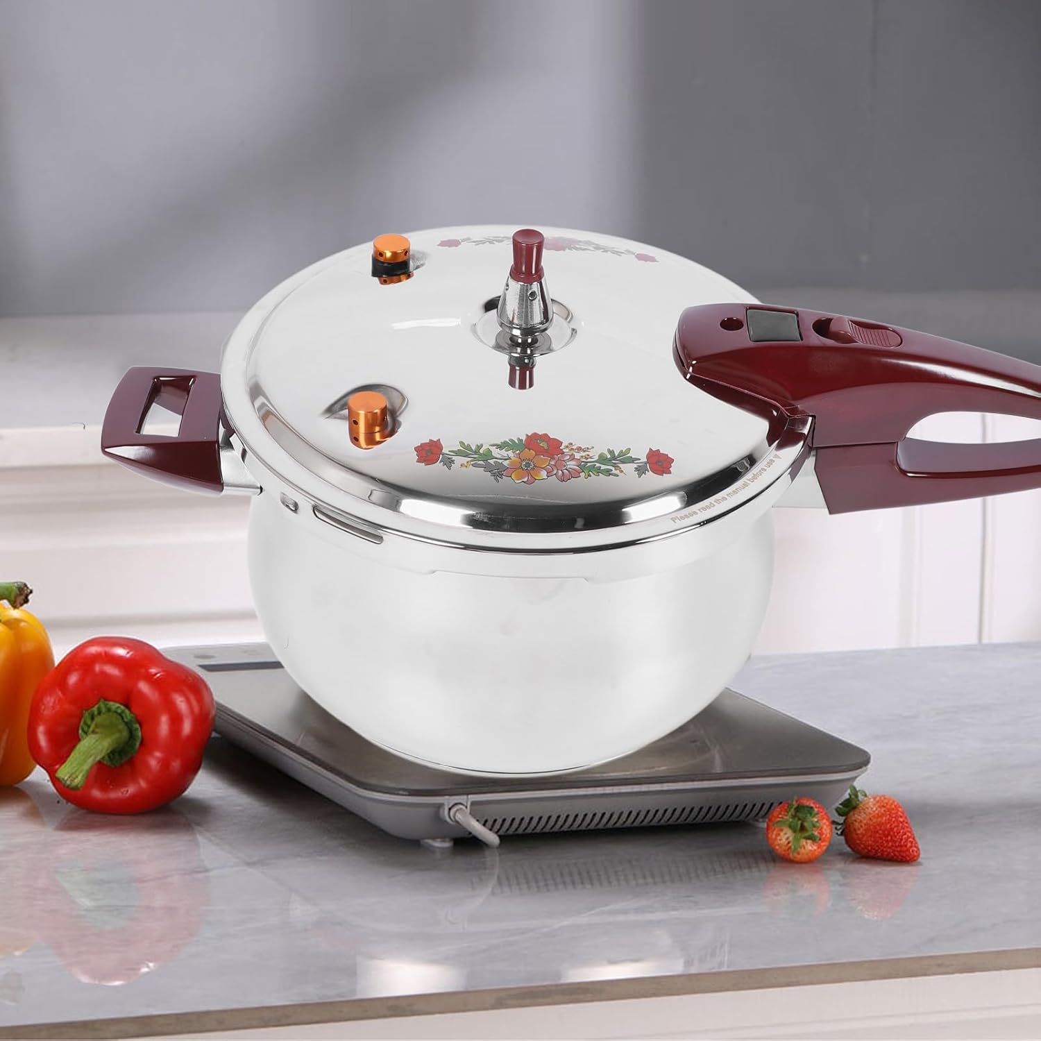 Stainless Steel Pressure Cooker 80KPA, Cookware Pressure Canner Rice Cooker with Safety Valve Devices, Compatible with Gas & Induction Cooker (6L)