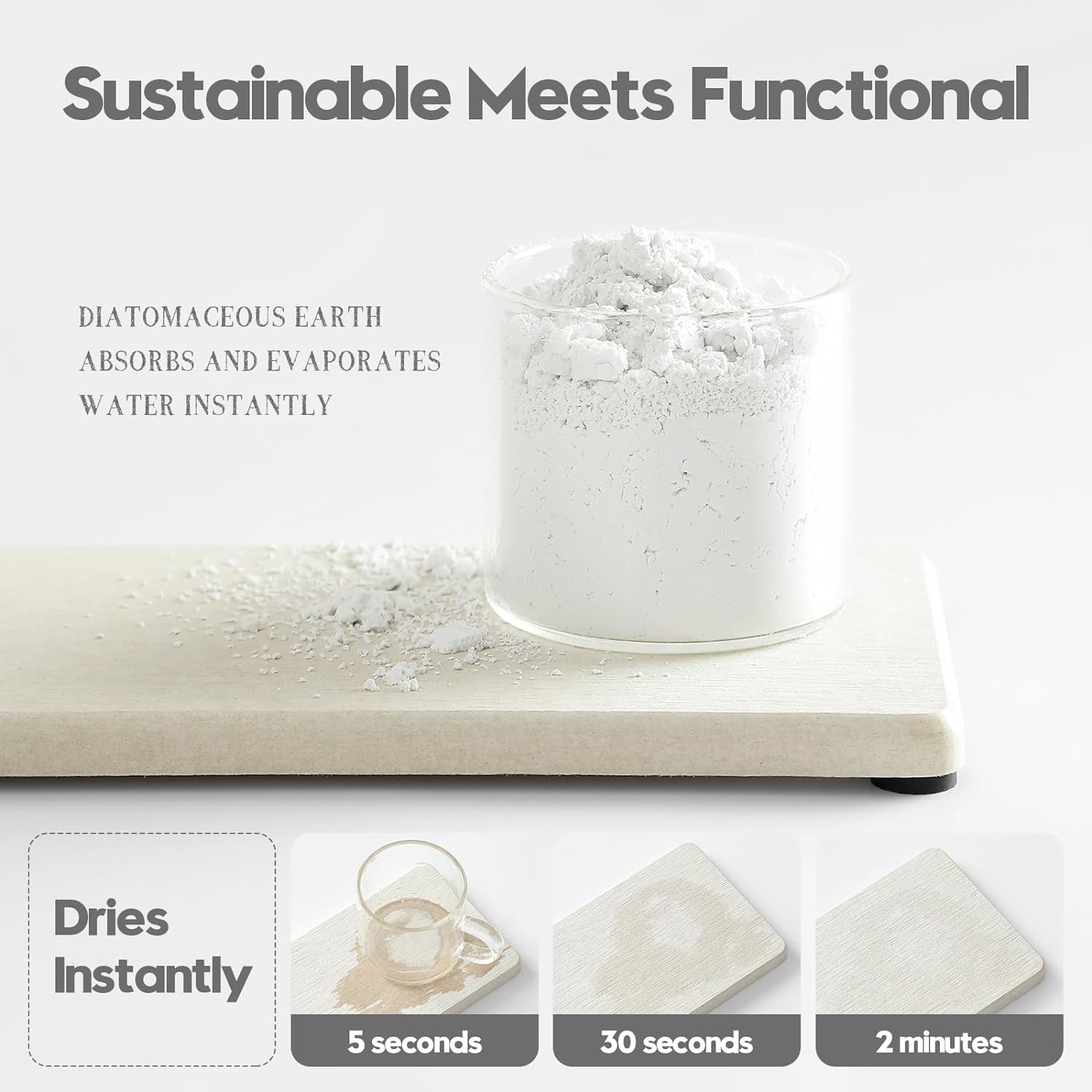 3PCS Bathroom Sink Vanity Trays, Quick Stone Drying Mat Dish Soap Dispenser Sponge Holder for Kitchen Counter, Diatomaceous Earth Water Absorbing Caddy Organizer, Beige