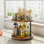 KLM 12" Wood Lazy Susan, Rotating Spice Rack, 2 Tier Spice Turntable Organizer, Industrial Turntable Spice Holder, for Kitchen Countertop and Cabinet, Compact and Versatile, Rustic Brown