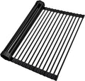 Ohuhu Over The Sink Dish Drainer Drying Rack, 17.6" W x 15.4" L Roll Up Dish Racks Kitchen Sink Organizer Silicone Wrapped Large in Sink Dish Drying Rack Foldable Rolling Drain Mats Anti-Slip