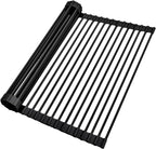 Ohuhu Over The Sink Dish Drainer Drying Rack, 17.6" W x 15.4" L Roll Up Dish Racks Kitchen Sink Organizer Silicone Wrapped Large in Sink Dish Drying Rack Foldable Rolling Drain Mats Anti-Slip