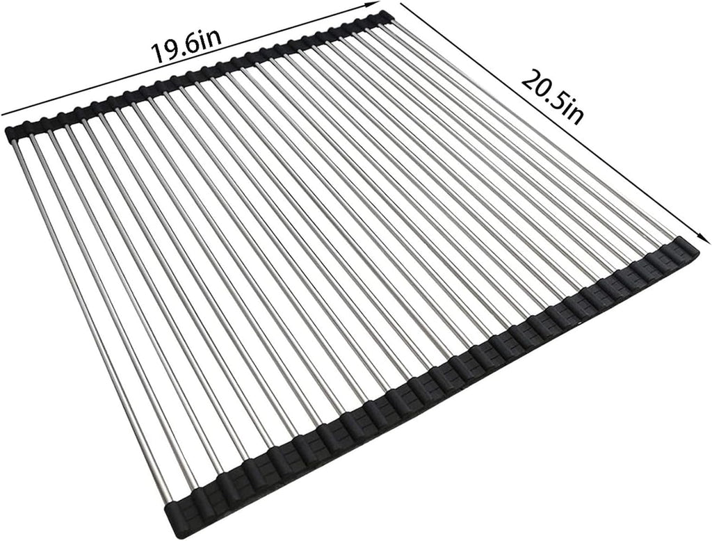 Ahyuan Roll up Dish Drying Rack Over The Sink Kitchen Roll up Sink Drying Rack Portable Dish Drainer Foldable Dish Drying Rack (Black, 20.5''X19.7'')