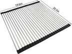Ahyuan Roll up Dish Drying Rack Over The Sink Kitchen Roll up Sink Drying Rack Portable Dish Drainer Foldable Dish Drying Rack (Black, 20.5''X19.7'')