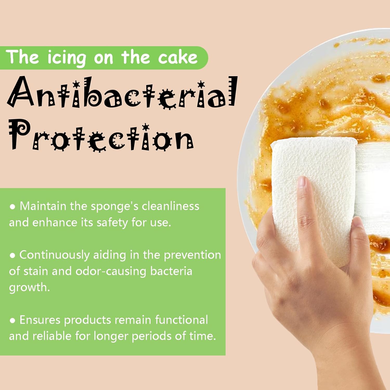 Practical Matter Kitchen Sponge, Organic Cotton Fiber All-Purpose Dish Sponges for Washing Dishes and Cleaning All Surfaces, Durable Non Scratch Scrub, 6 Count Value Pack