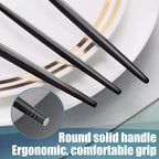 Matte Black Silverware Set for 6,Modern Stainless Steel Brushed Cutlery Set,30-Pieces Heavy Duty Flatware Set,Knives Spoons and Forks Set Utensils Set, Satin Finish, Dishwasher Safe