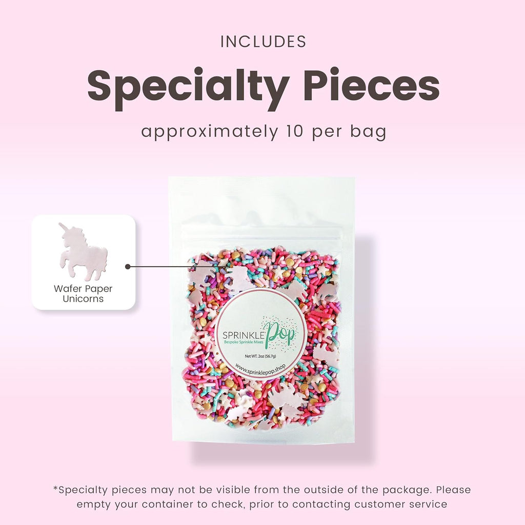 Sprinkle Pop Party Like A Unicorn Sprinkle Mix| Rainbow Sprinkles Heavy on Pink Gold Jimmies with ~10 Unicorn Wafer Papers| Birthday Sprinkles Made in USA for Decorating Cake Cupcakes Cookie, 2oz