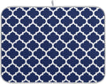 Navy Blue Trellis Lattice Dish Drying Mat for Kitchen Counter Absorbent Microfiber Drying Pad, Medium 16x18 in, Reversible Drainer Mats