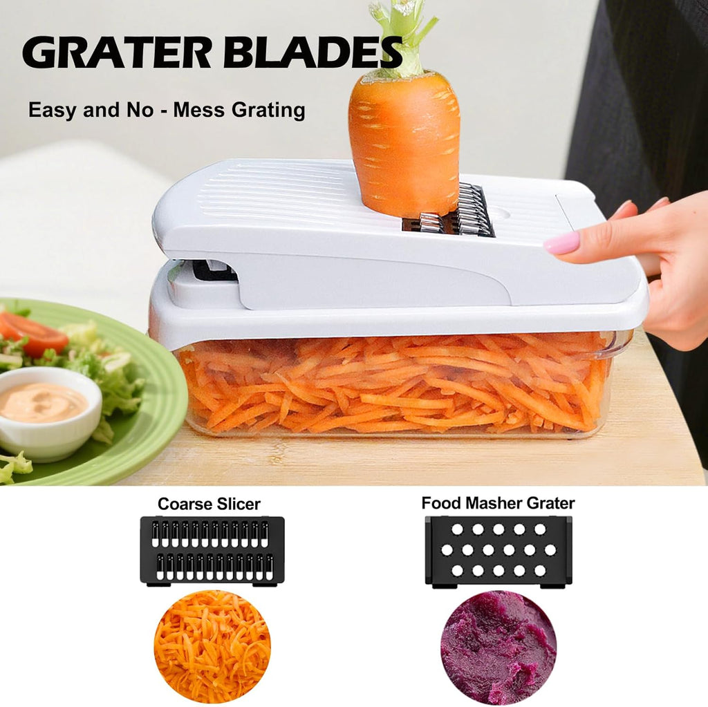 JAYVAR Vegetable Chopper for Mandoline Slicer, 15-In-1 Veggie Choppers, Cheese Grater, Onion Cutter with Container, Kitchen Gadgets Essentials, Vegetable Dicer, Onion Mincer Tomato Slicer (White)
