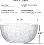Qxbekmor 130 oz Acrylic Salad Bowls, 9.5" Serving Bowls for Fruits, Popcorn, Chips, Dips, Condiments, Break-Resistant Set of 2, Clear Circular