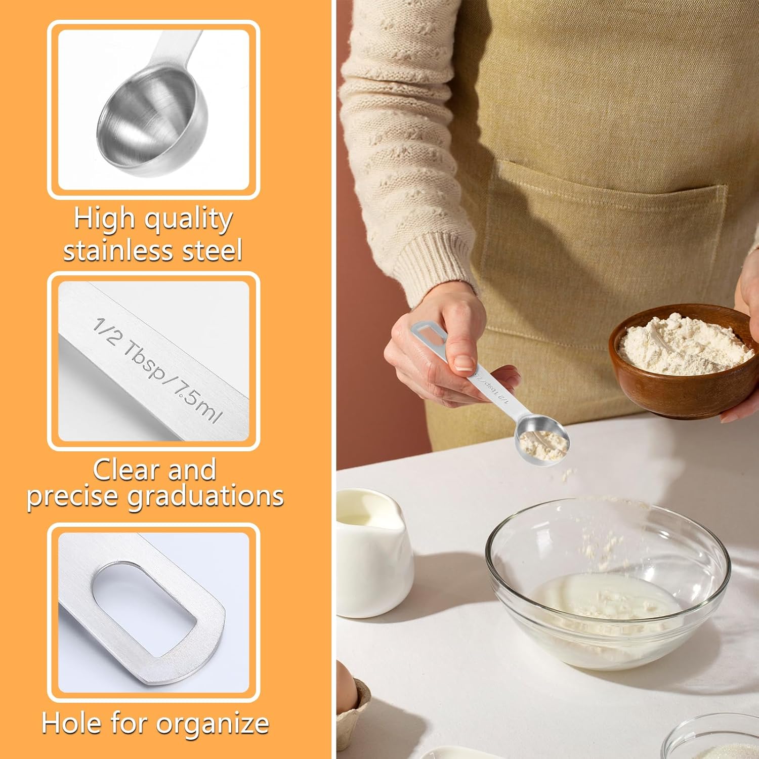 2 PCS Measuring Spoons Tablespoon Measuring Spoon 1/2 Tbsp (1 1/2 tsp | 7.5 ml |7.5 cc| 0.25 oz) Mini Spoons Stainless Steel Measuring Spoons for Kitchen Cooking Spoon(Silver)