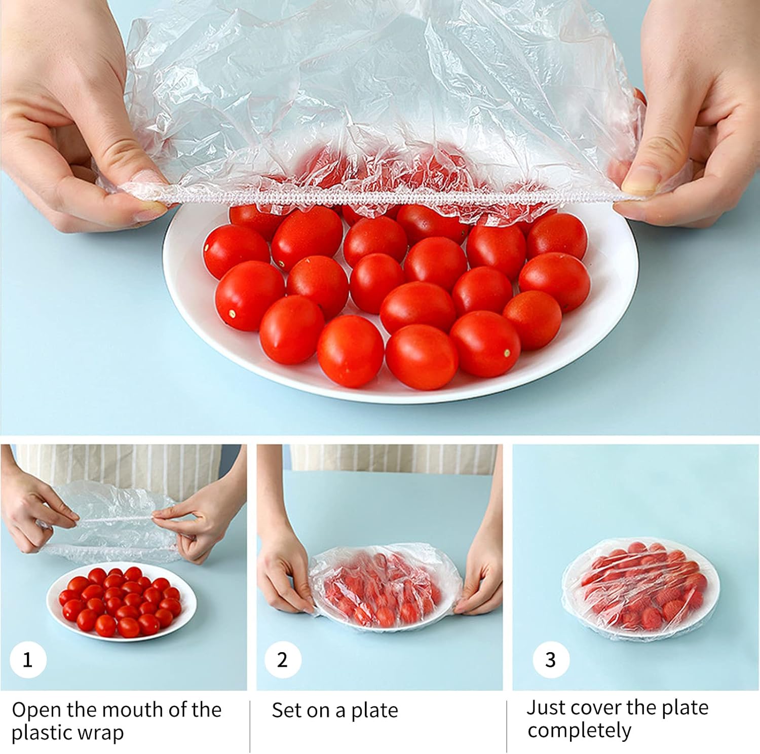Homelove 50pcs Plastic Bowl Covers Food Cover Dish Covers, Reusable Elastic Stretch Fresh Keeping Bags, Kitchen Dining Plate Bread Proofing Food Storage Covers, Universal Kitchen Plastic Wrap