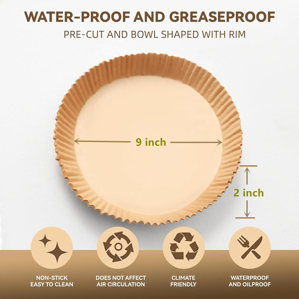 125Pcs 9 inch Round Disposable Air Fryer Parchment Liners-Non-Stick Parchment Sheets for Air Fryer Basket Microwave – Oil-proof, Water-proof, Effortless Cleanup for Baking