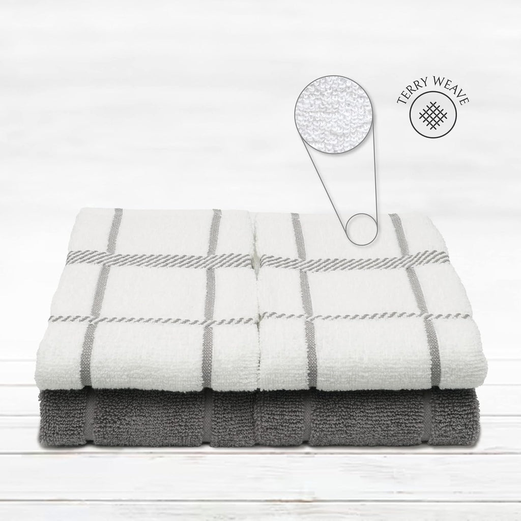 100% Cotton Terry Dish Towels, 4 Pack 16 x26 Inches, Super Soft and Absorbent Kitchen Towels, Perfect for Kitchen Cleaning and Dish Washing | Light Gray