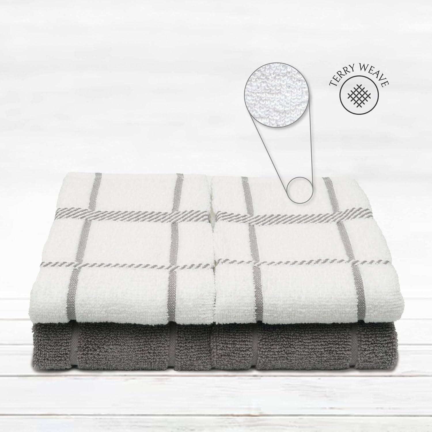 100% Cotton Terry Dish Towels, 4 Pack 16 x26 Inches, Super Soft and Absorbent Kitchen Towels, Perfect for Kitchen Cleaning and Dish Washing | Light Gray
