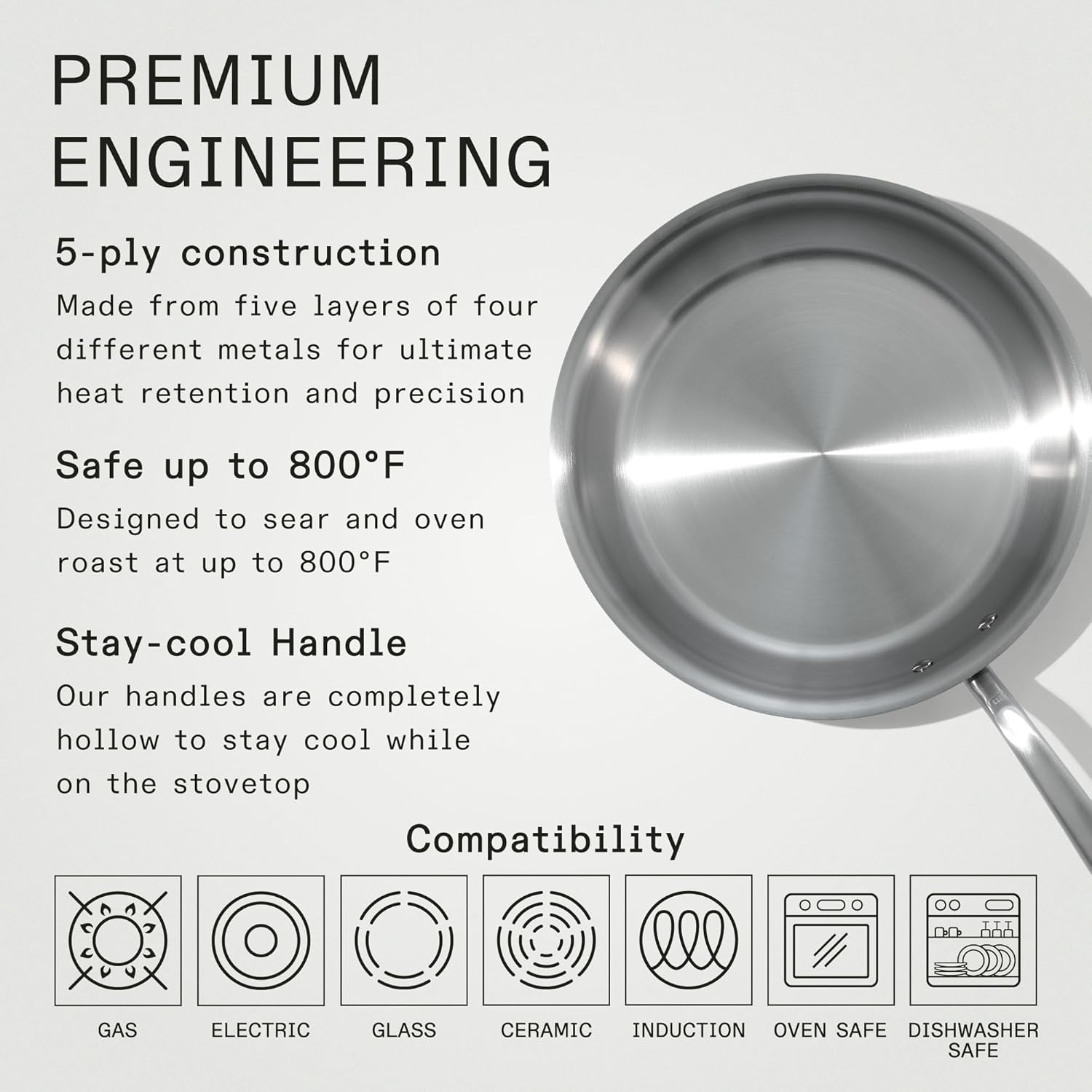 Made In Cookware - 12-Inch Stainless Steel Frying Pan With Lid - 5 Ply Stainless Clad - Professional Cookware - Crafted in Italy - Induction Compatible