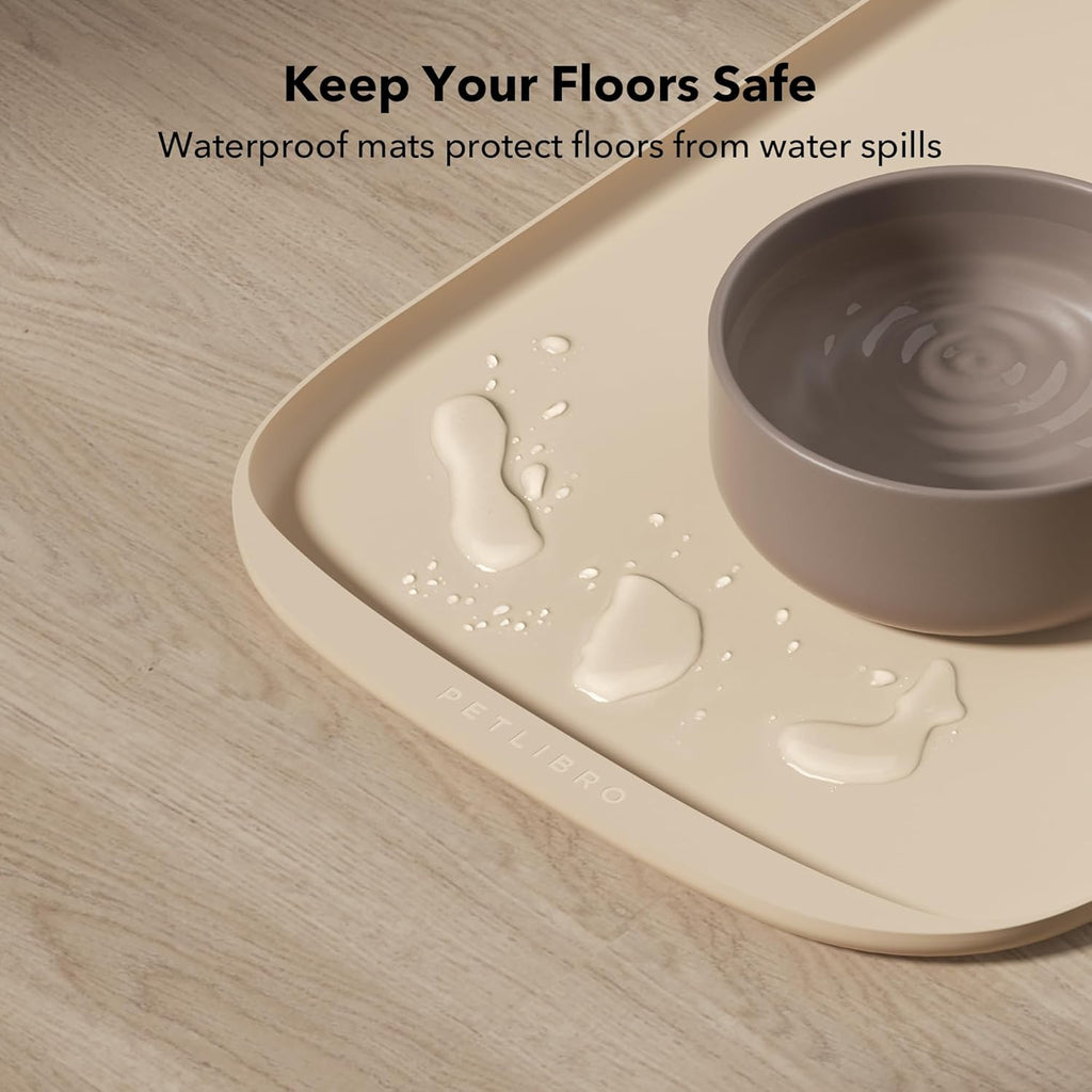 PETLIBRO Pet Food Mat for Cat & Dog, Waterproof Non-Slip Silicone Cat Food Mat for Feeder & Fountain, Dog Food Mat for Bowl & Waterer, Raised Edge Spill Protection Floor, Cove Feeding Mat 17.7"x12"