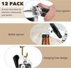 12 Pcs Can Opener Manual Multifunctional Tin and Can Opener Smooth Edge with Sharp Blade Hand Held Soft Grip Handle Bottle Opener Quick Opening Tool with Large Turn Knob for Kitchen