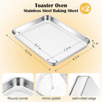 E-far Small Baking Sheet Set of 2, 10.5”x8.3” Stainless Steel Cookie Sheets Pans, Compact Non-toxic Metal Toaster Oven Trays for Cake, Healthy & Rust Free, Mirror Finish & Dishwasher Safe