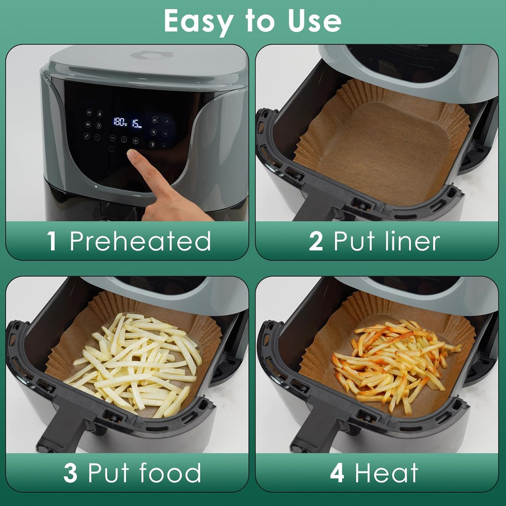 300 Pcs Air Fryer Paper Liners, 8" Square Air Fryer Liners Disposable, Heavy-duty Parchment Paper for 5-8 qt Airfryer Basket, Non-Stick & Grease Proof Baking Liner for Oven Pan