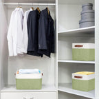 Storage Bins Large Fabric Storage Baskets for Shelves 3 Pack, Decorative Linen Closet Baskets with Handles for Organizing, Shelf, Clothes, Home, Office, 15x11x9.5Inches (Green&White)