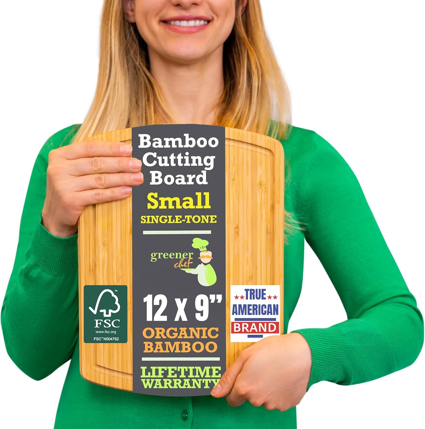 GREENER CHEF 12 Inch Bamboo Cutting Board with Lifetime Replacements - Small Wooden Chopping Board for Kitchen, Butcher Block, Meat, Veggies, and Charcuterie