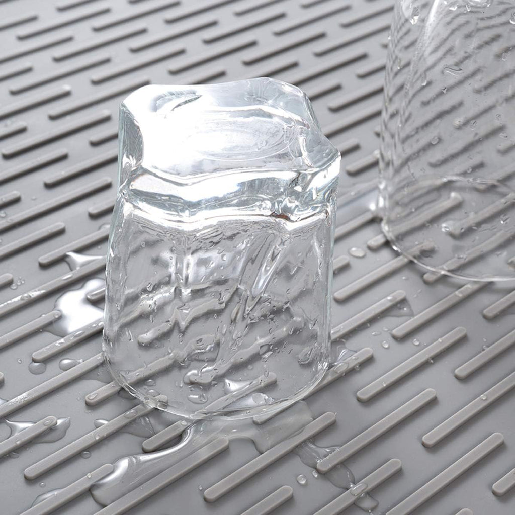 Silicone Dish Drying Mat for Multiple Usage,Easy clean,Eco-friendly,Super Sturdy Silicone Dish Drying Mat and Trivet, Dishwasher Safe, Heat Resistant (Gray, L 17.7×15.7inch)