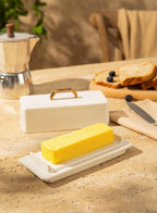 Sweese Butter Dish with Lid for Countertop - Butter Container - Butter Saver, 4oz Beautiful Small Butter Tray for East West Coast Butter, Fridge, Dishwasher Safe-White