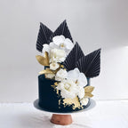 Gyufise 6Pcs Paper Palm Fan Cake Toppers Palm Spear Leaves Fan Cupcake Toppers Cake Insert Decorations Craft DIY Cake Bakeware Decoration for Birthday Party Wedding Party Decor Supplies Black