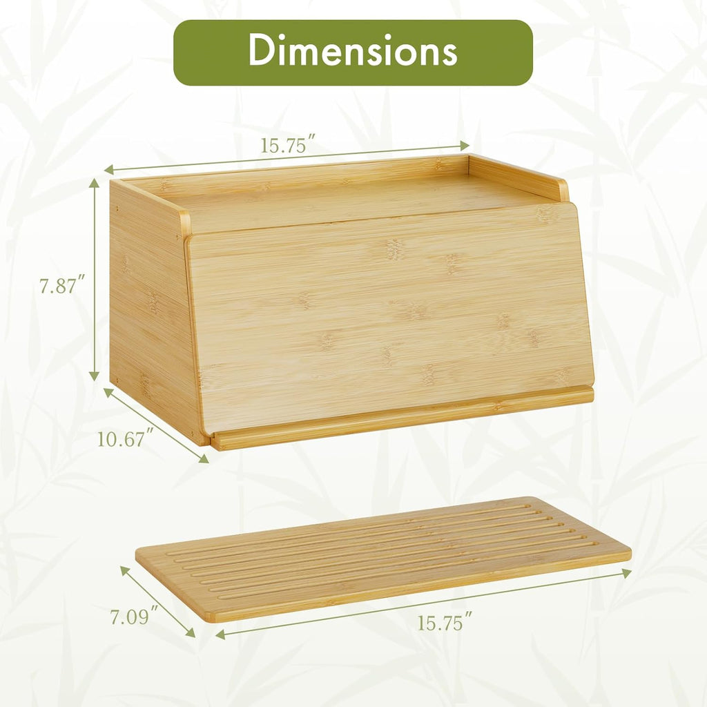 Bamboo Bread Box with Cutting Board for Kitchen Countertop – Large Capacity Bread Storage Container for Kitchen, Multi-Use Organizer for Bread, Fruits, Baked Goods