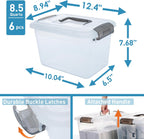 Citylife 6 Packs 8.5 QT Storage Bins with Lids Clear Plastic Bins with Grey Handle Stackable Storage Containers for Organizing