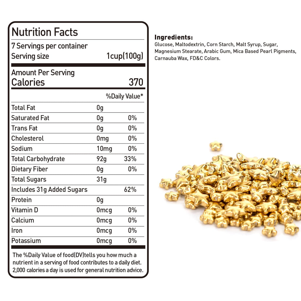 Dazzjoy Edible Gold Sprinkles, Star Sugar Candy Sprinkles for Cupcake Decorating, Food Grade, 4.23oz, Mix Size, Cupcake Toppers, Cake Decorations, Wedding Party Supplies