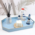 Spsyrine Blue Plastic Serving Tray for Ottoman, Coffee Table, Octagon Decorative Tray for Entertaining, Outdoor, Living Room, Home Decor