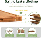 Butcher Block 2-Pcs Carbonized Bamboo Cutting Board Set With Juice Groove For Meal Prep & Cheese Serving - Ideal Kitchen Gift Set of 2 (M+L)